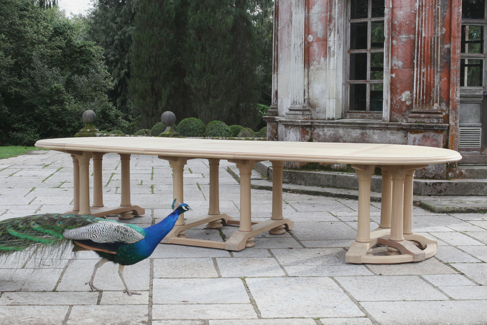 intricate table with peacock